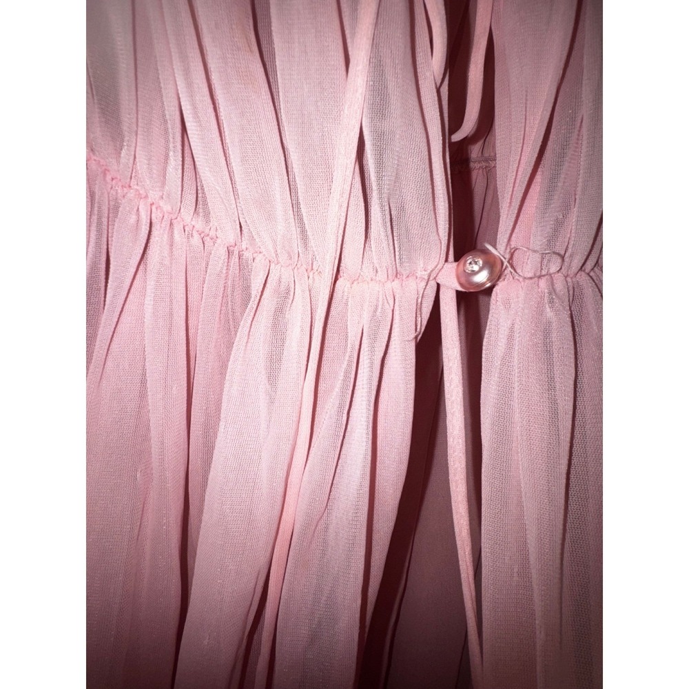 Vtg Pink Sheer Nightgown Puff Sleeve Embroidered Robe Coquette Fairy Whimsical - Picture 6 of 10